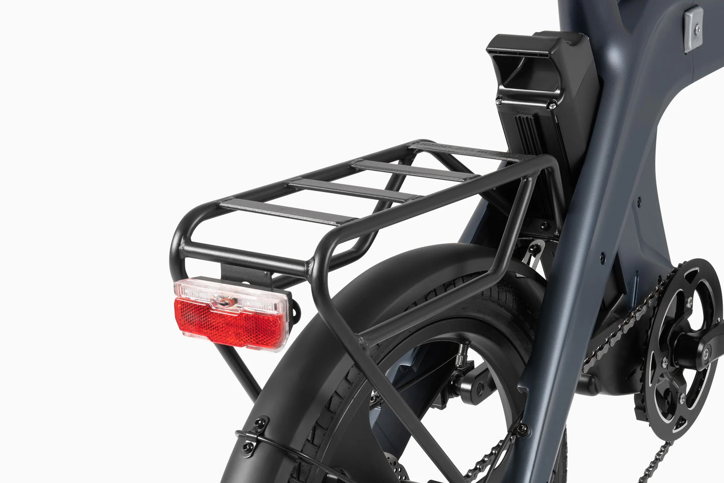 DYU T1 20 Inch Foldable Electric Bike rear rack with magnesium alloy frame and dual disc brakes