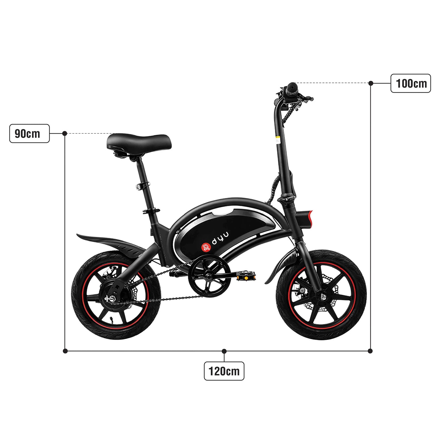 DYU D3F 14 Inch Mini Folding Electric Bike with 250W Mottor 36V10AH Battery dual disc brakes and puncture-resistant tires
