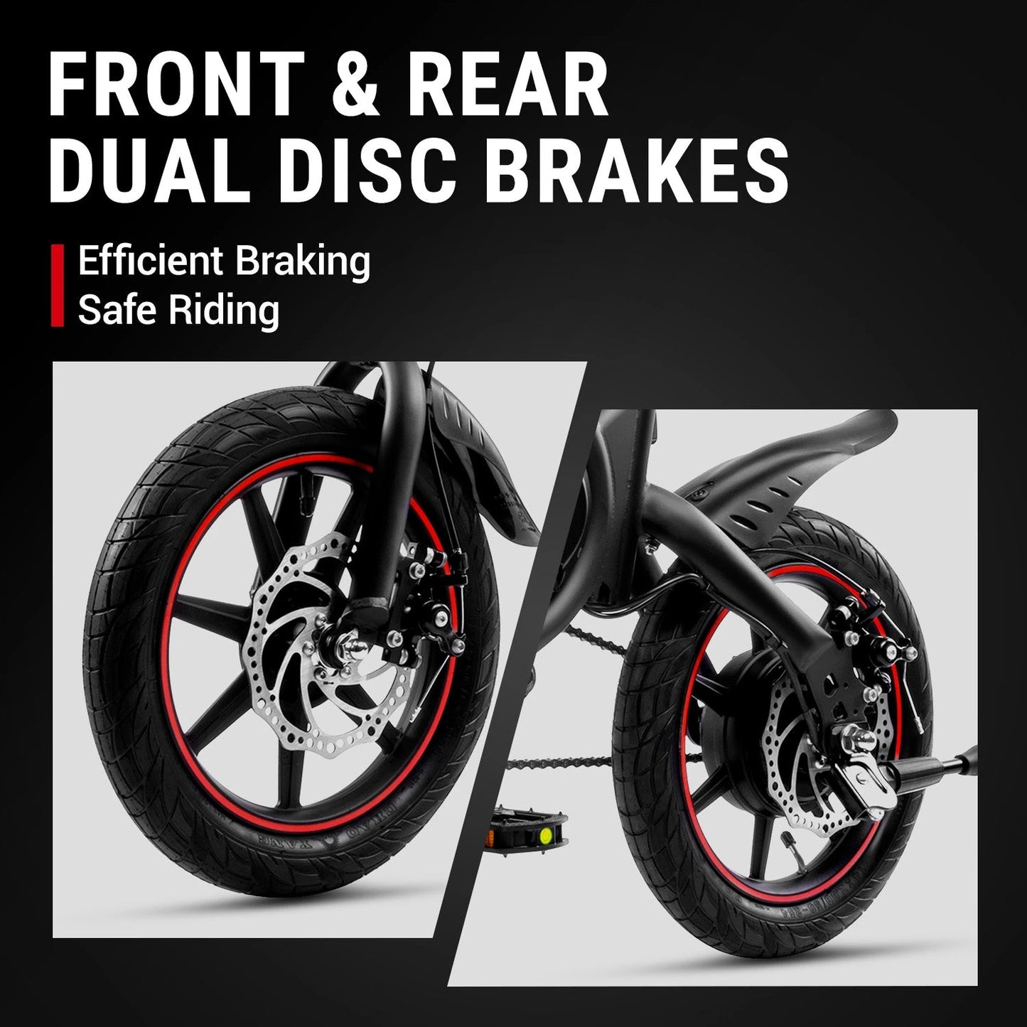 DYU D3F 14 Inch Mini Folding Electric Bike with dual disc brakes for efficient braking and safe riding