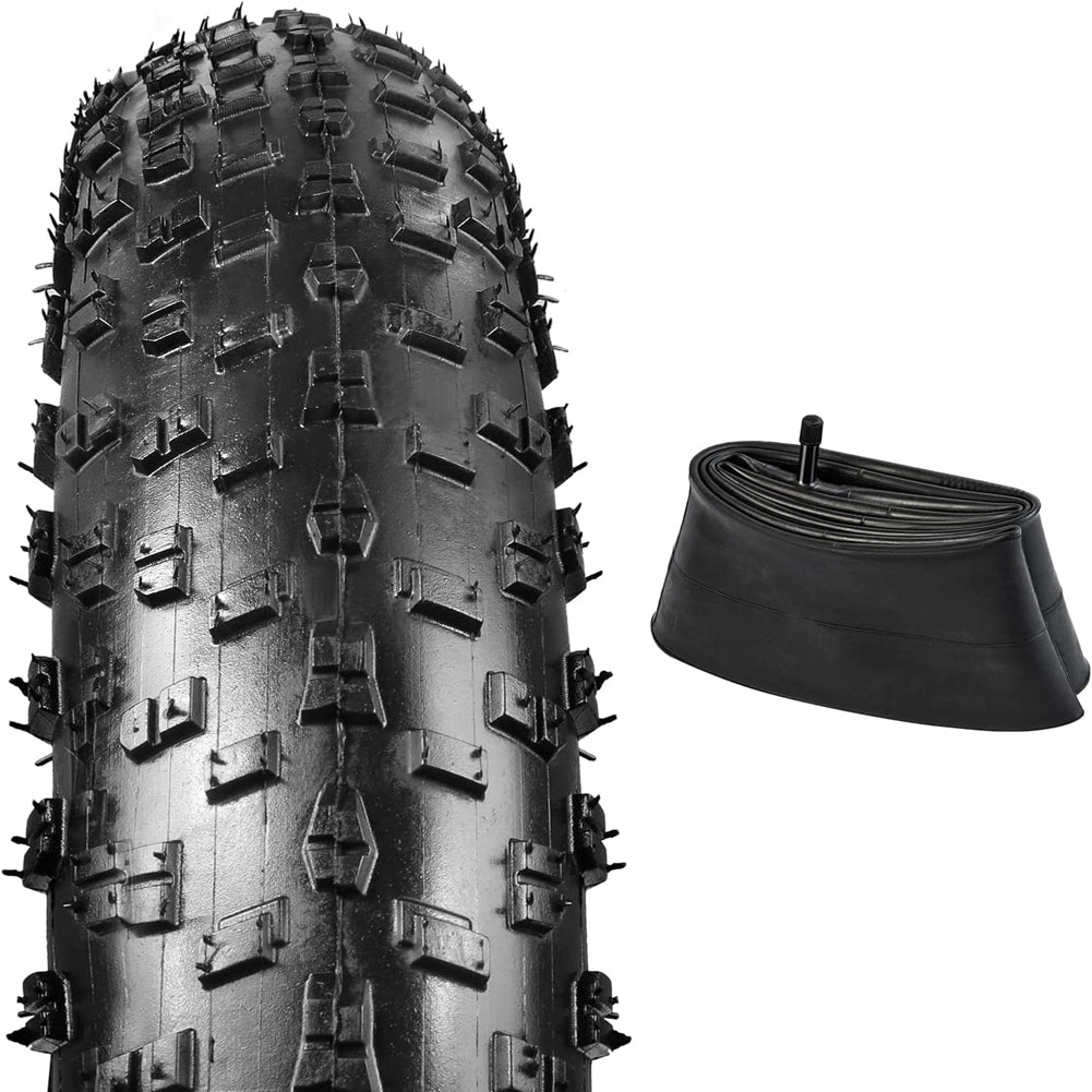Shengmilo electric bike inner and outer tyre 26x3.0 showing knobbly black outer tyre and inner tube