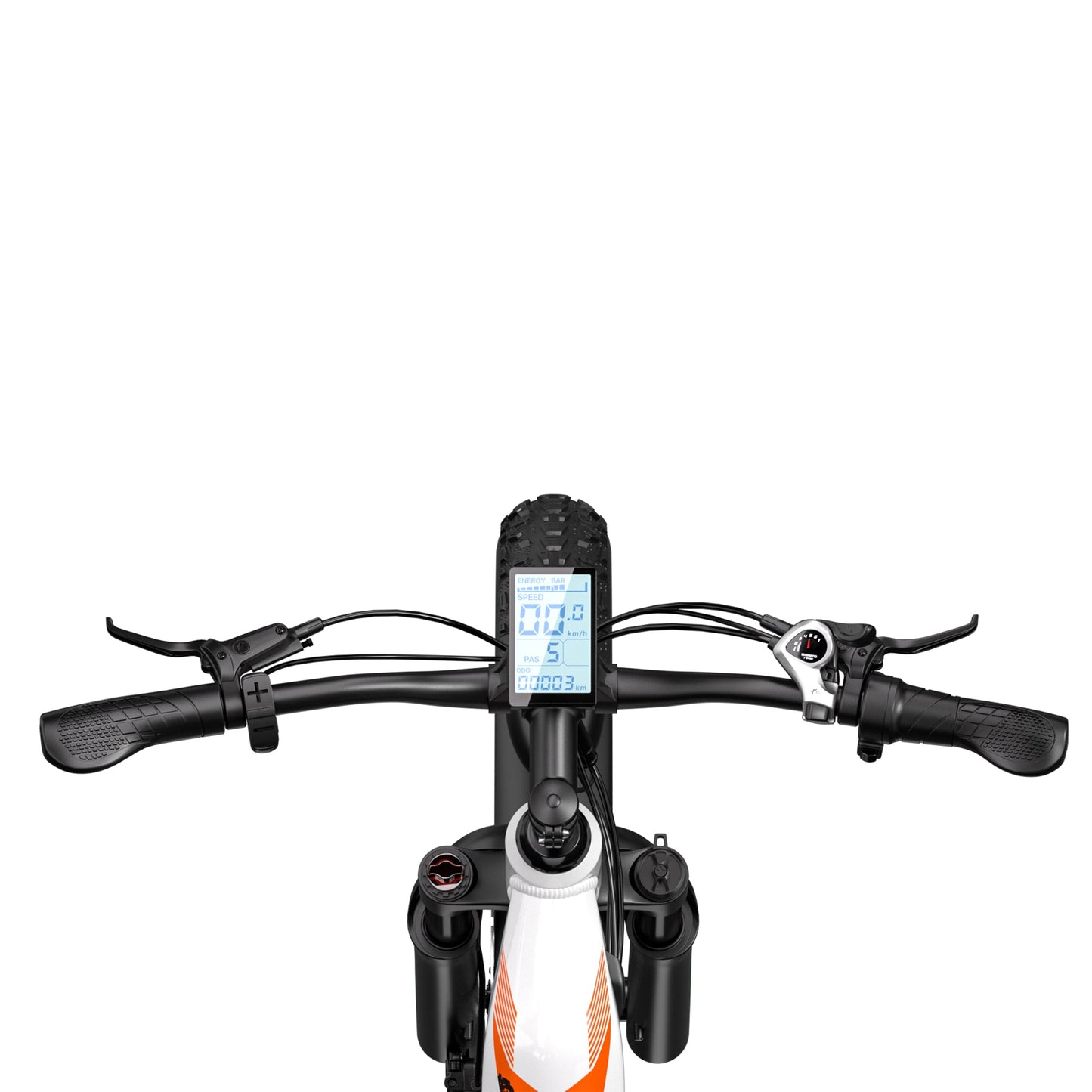 Shengmilo MX06 Step Through E-bike handlebar view with Smart Screen and variable speed controls