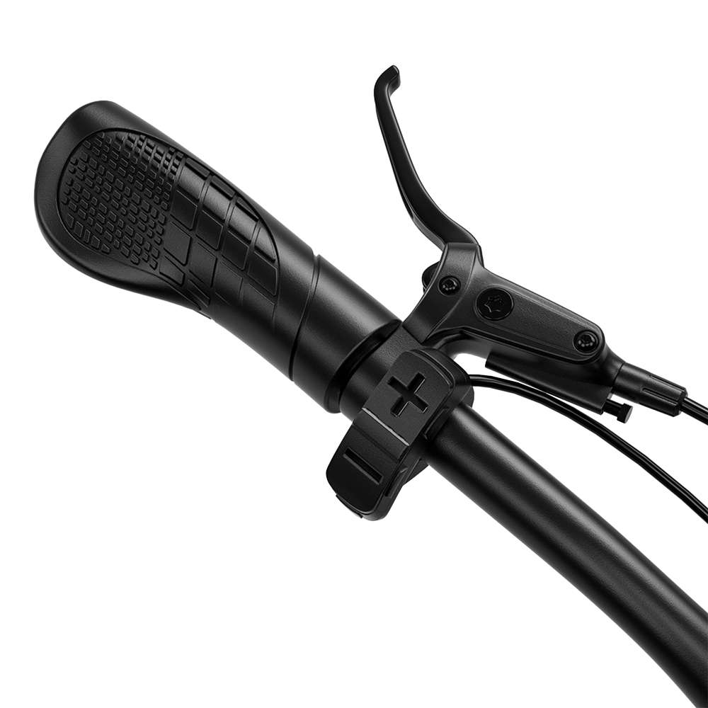 Close-up of Shengmilo S700 electric bike handlebar with brake lever and textured grip