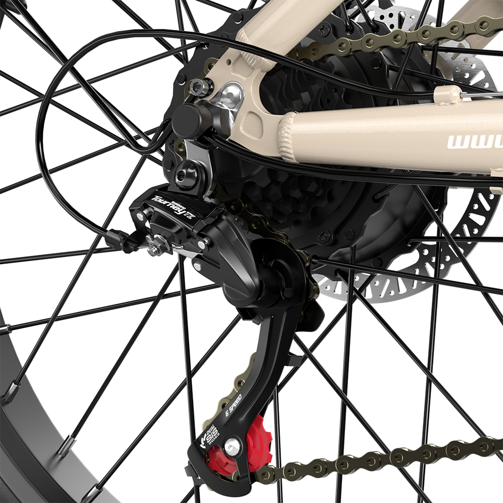 Close-up of Shengmilo S700 2000W Dual Motor electric bike Shimano 7 Speed gear system with chain and rear wheel