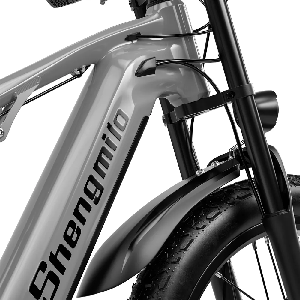 Shengmilo S600 electric bike frame showing Shengmilo logo with front fork and tyre 2000W Dual mottor 17.5AH 48VSamsung Battery Range 50KM Carry 300KG