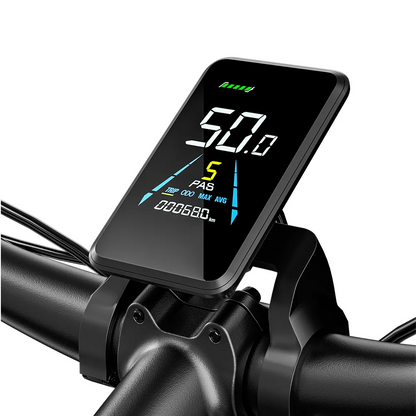 Digital display panel on Shengmilo S600 electric bike showing speed and battery status