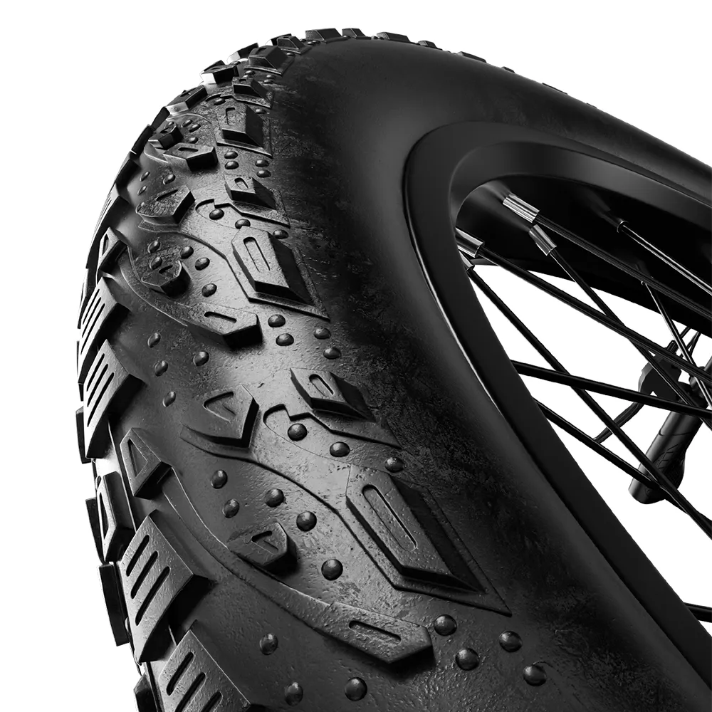 Close-up of thick rugged tire on Shengmilo S600,2000W Dual mottor,17.5AH 48VSamsung Battery electric bike