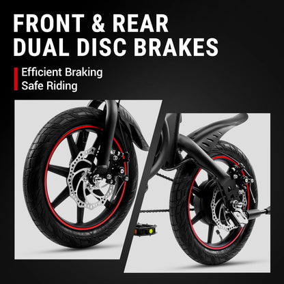 DYU D3F 14 Inch Mini Folding Electric Bike with dual disc brakes for efficient braking and safe riding