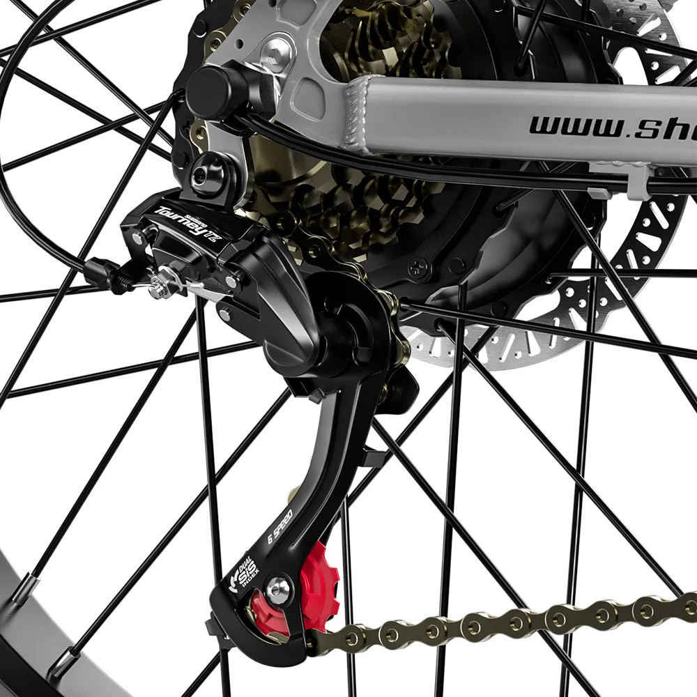Shengmilo electric bike rear gear and chain close-up featuring 2000W Dual mottor 17.5AH 48VSamsung Battery Range 50KM Carry 300KG