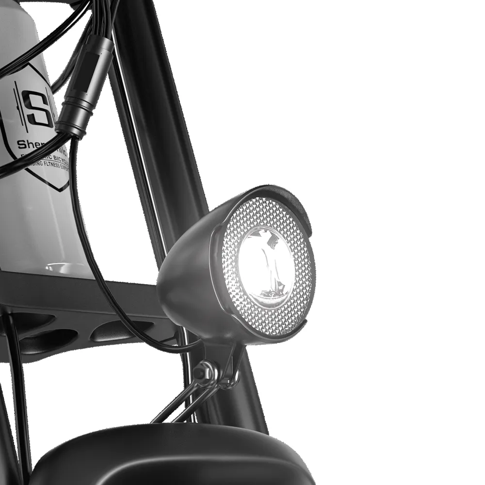 Shengmilo electric bike front headlight close-up with 2000W Dual mottor,17.5AH 48VSamsung Battery,Range 50KM,Carry 300KG