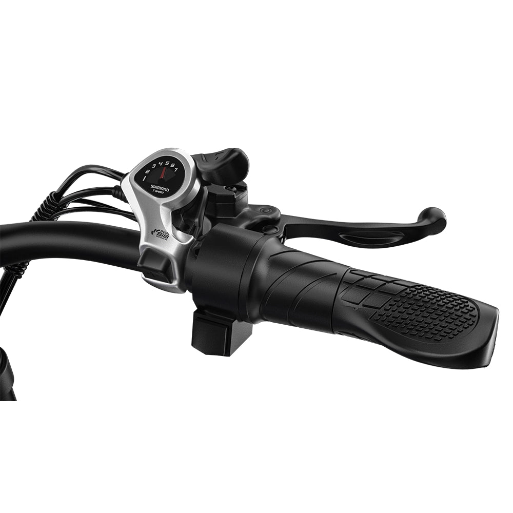 Handlebar grip and gear shifter of Shengmilo MX03 electric bike showing control details