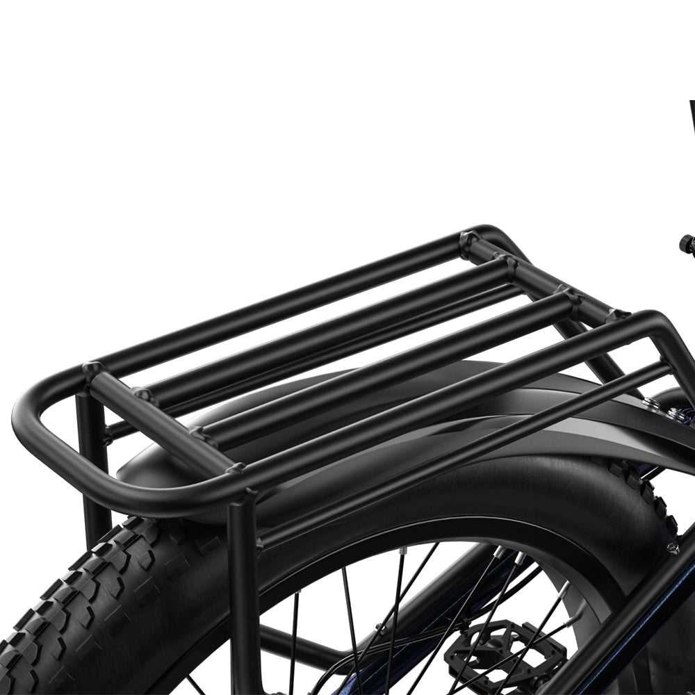 Rear luggage rack and fat tyre of Shengmilo MX03 electric bike in matte black finish