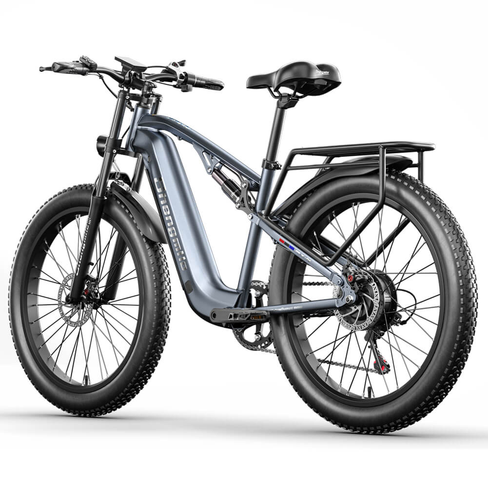 Shengmilo MX05 e-bike with 500W mottor, fat tires, smart screen, grey aluminum alloy frame and full suspension