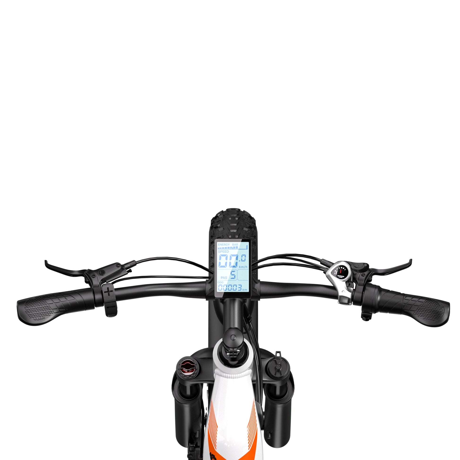 Shengmilo MX06 Step Through E-bike handlebar view with Smart Screen and variable speed controls