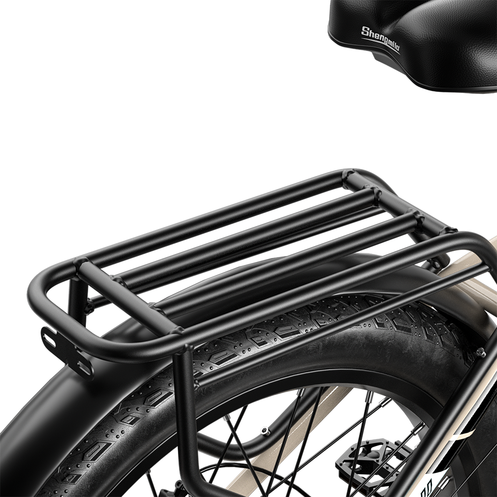 Shengmilo S700 electric bike rear fat tire with sturdy black luggage rack and hydraulic brake system