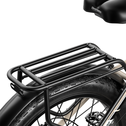 Shengmilo S700 electric bike rear fat tire with sturdy black luggage rack and hydraulic brake system